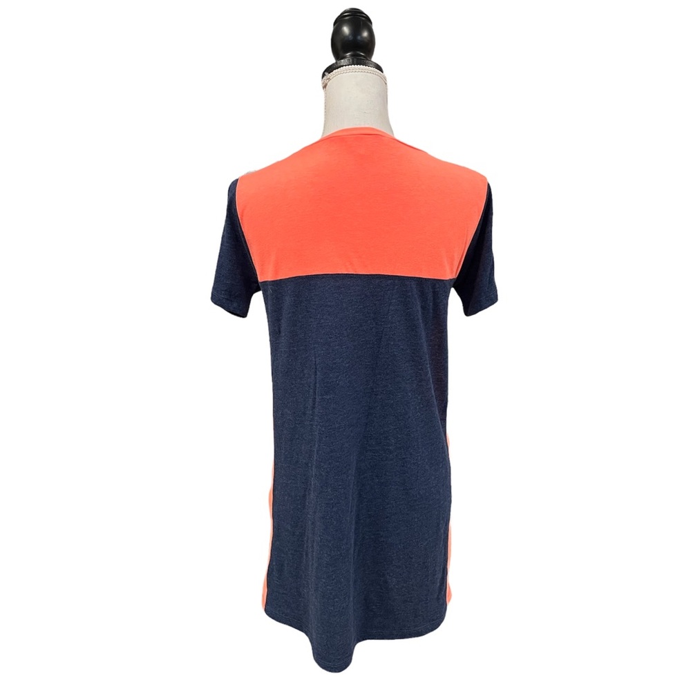 Zenana Color Block Tee Dress Blue Neon Orange S - Picture 5 of 6